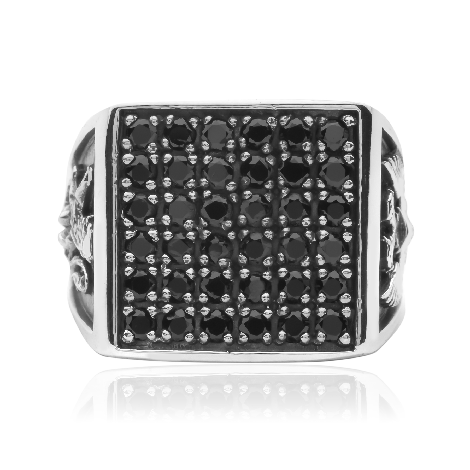 Silver Signet Ring with Small Black Stones