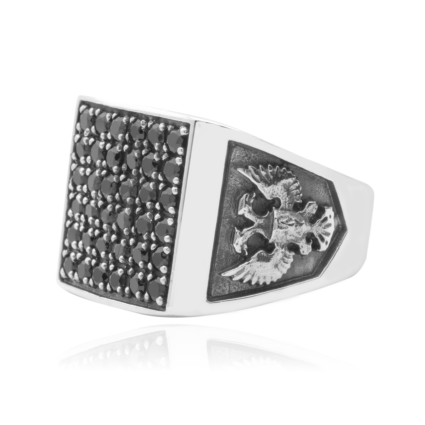 Silver Signet Ring with Small Black Stones - Image 2