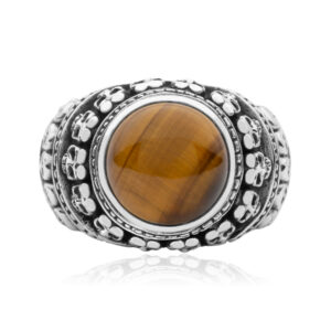 Tiger’s Eye and Skull Silver Ring