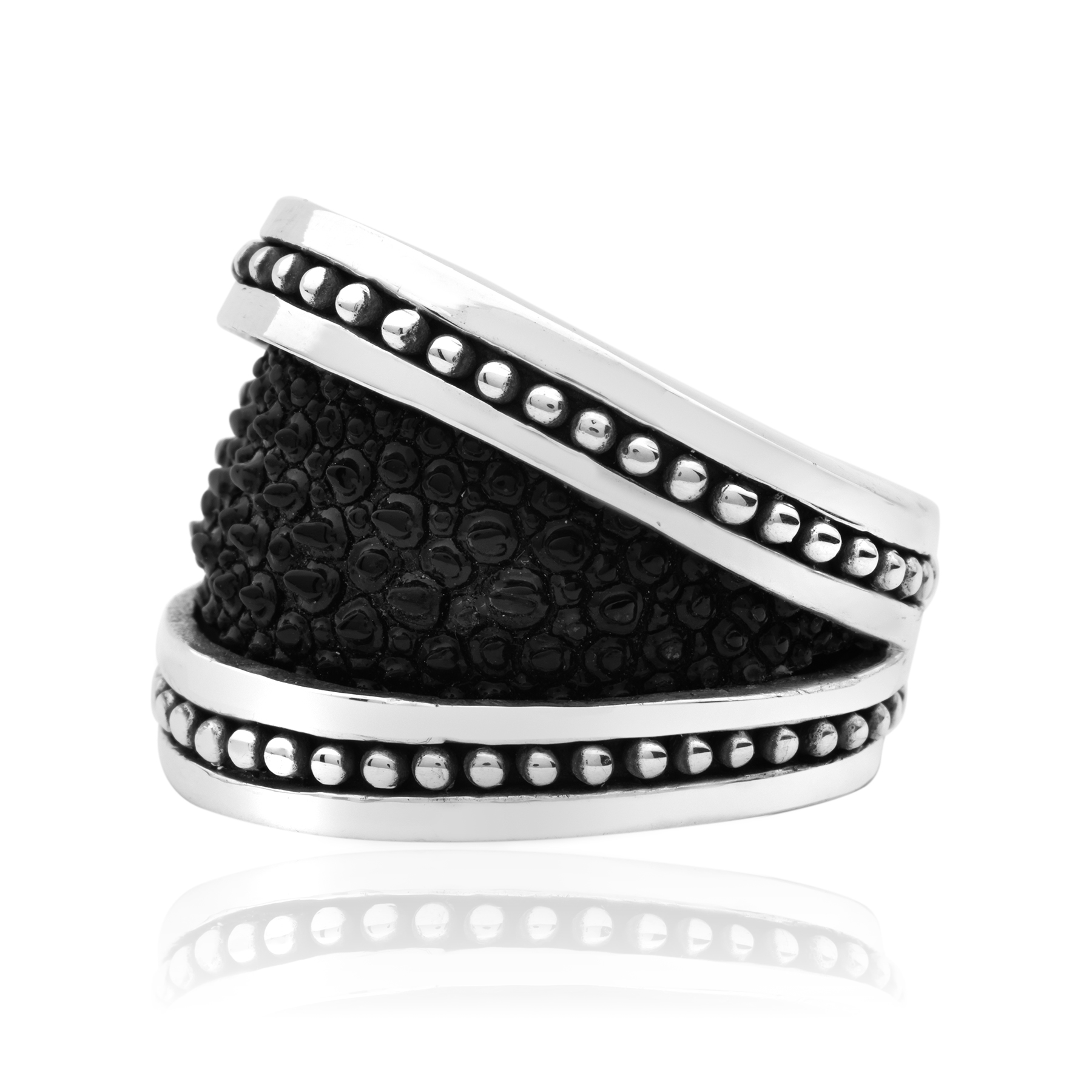 Solid silver ring with stingray leather - Image 2