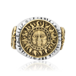 Silver ring with golden sun, adjustable