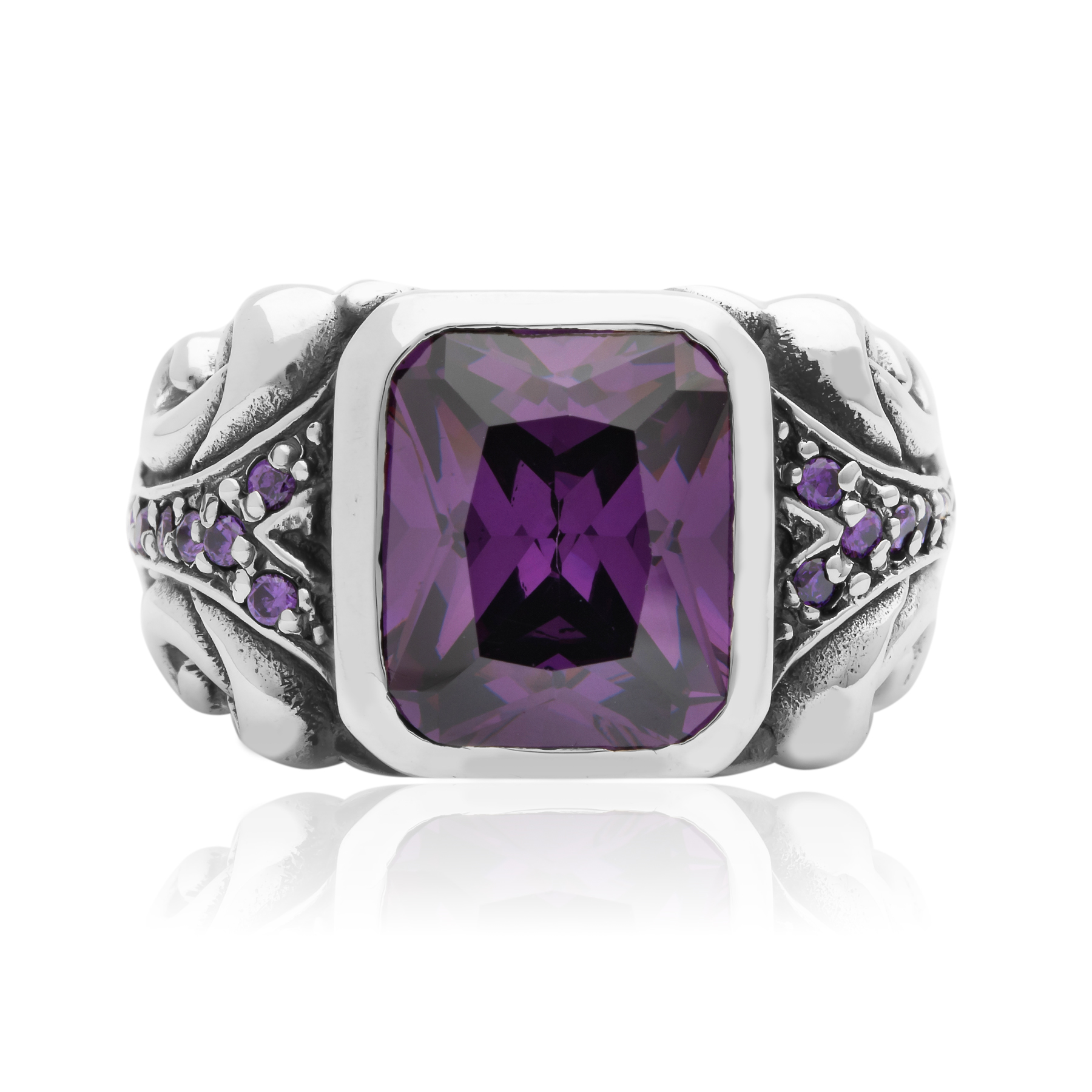 Silver ring with purple zirconia stone