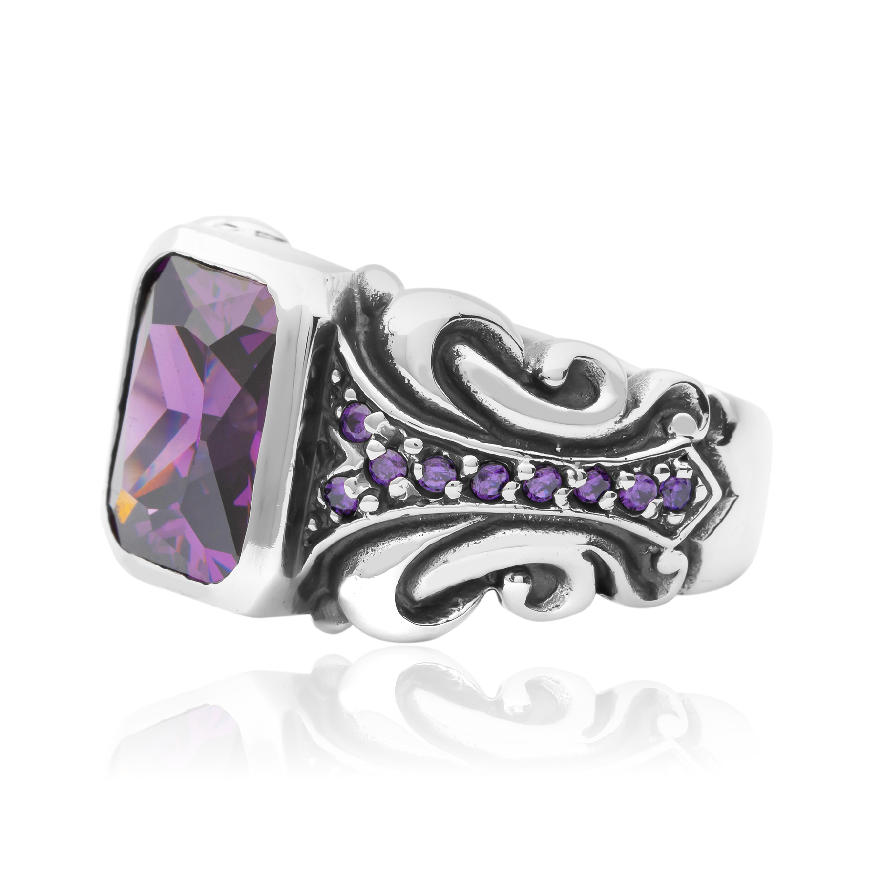 Silver ring with purple zirconia stone - Image 2