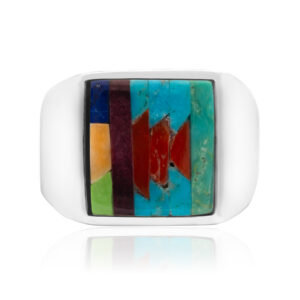 Apache silver ring with multiple colorful stones