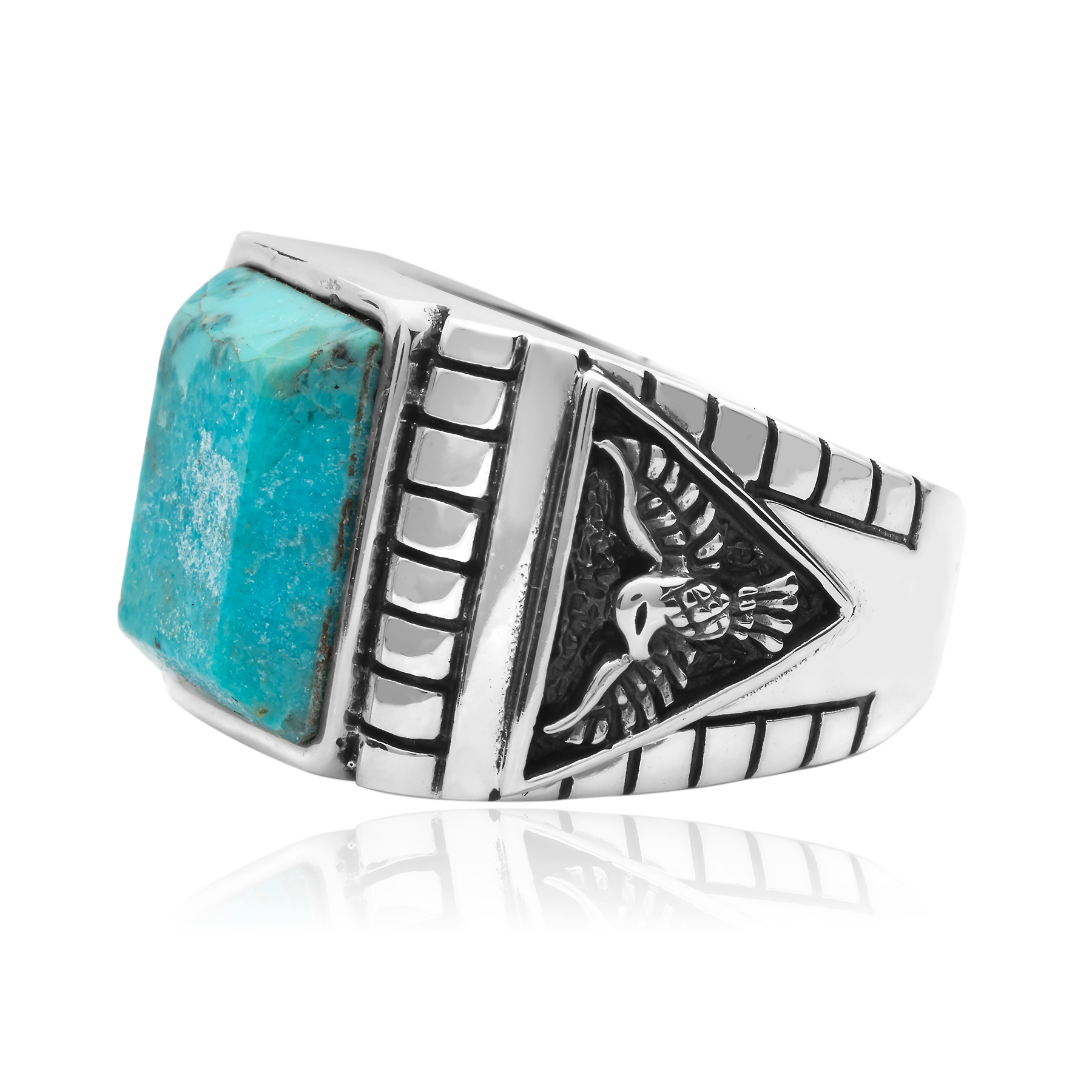 Turquoise men's silver ring - Image 2