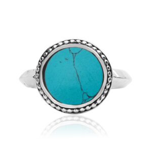 Silver ring with round turquoise stone