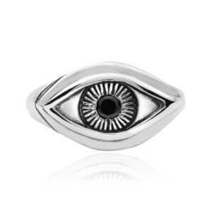 Silver eye ring with black zirconia