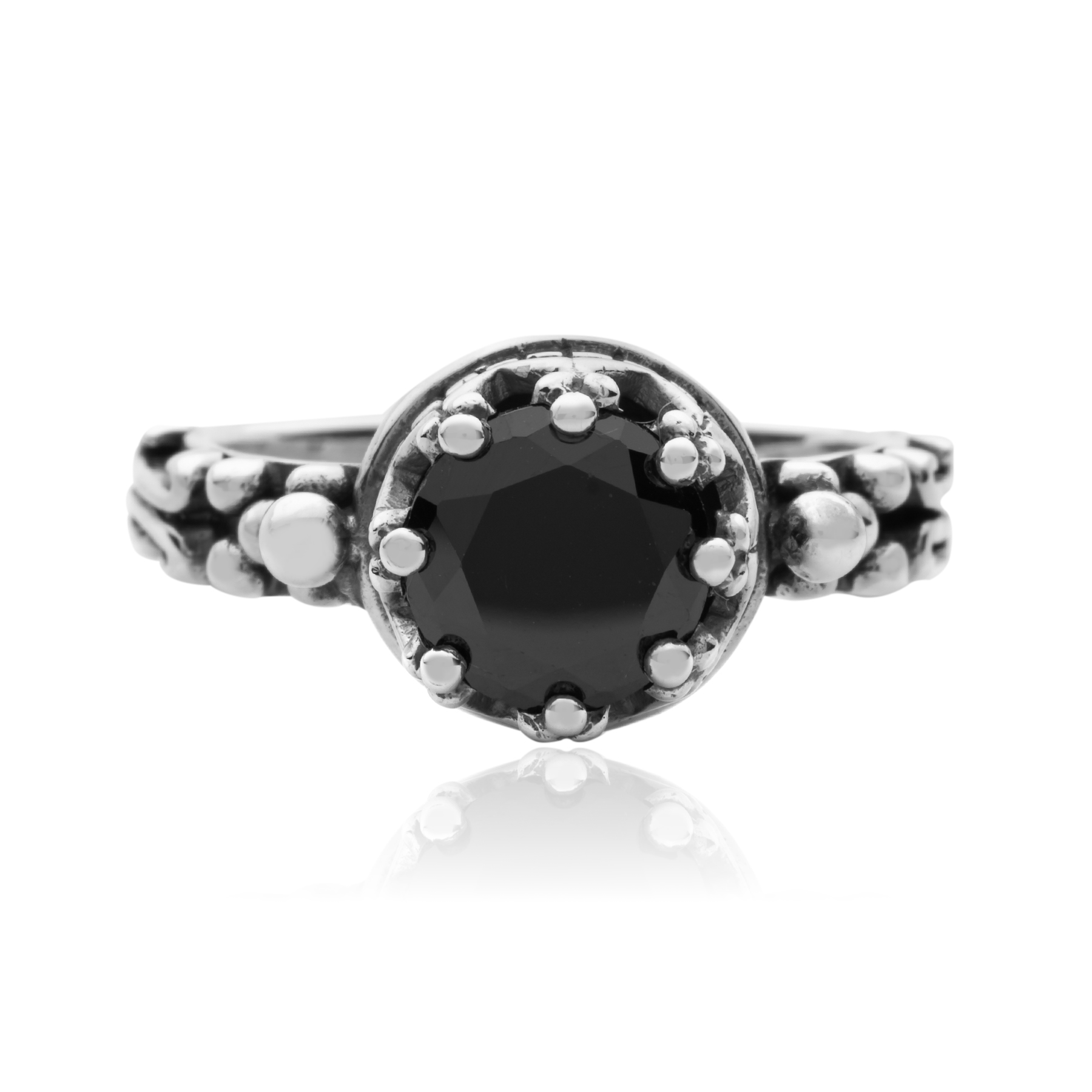 Silver Gothic Crown Ring with Onyx