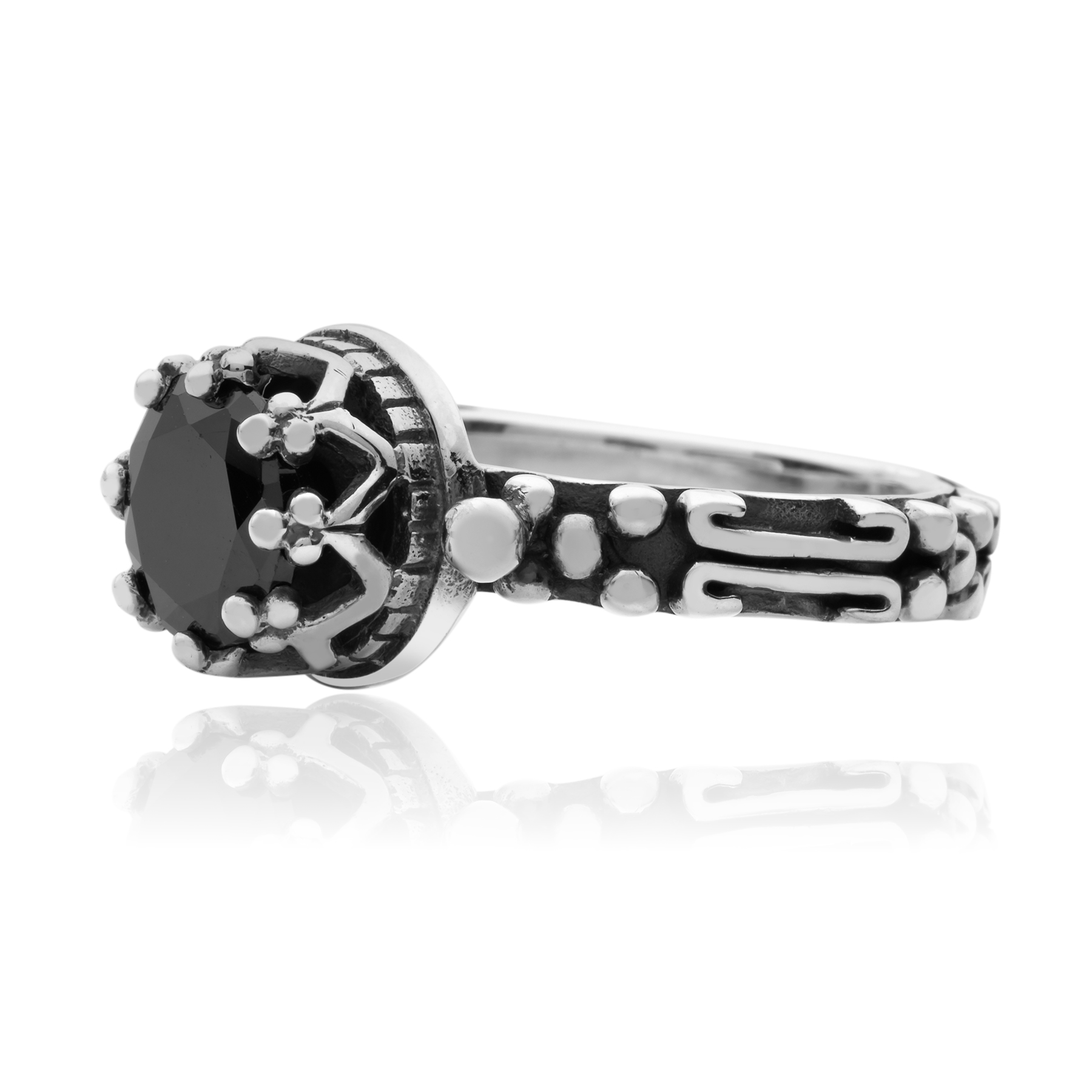 Silver Gothic Crown Ring with Onyx - Image 2