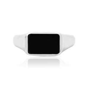 Minimalist Silver Signet Ring with Black Stone