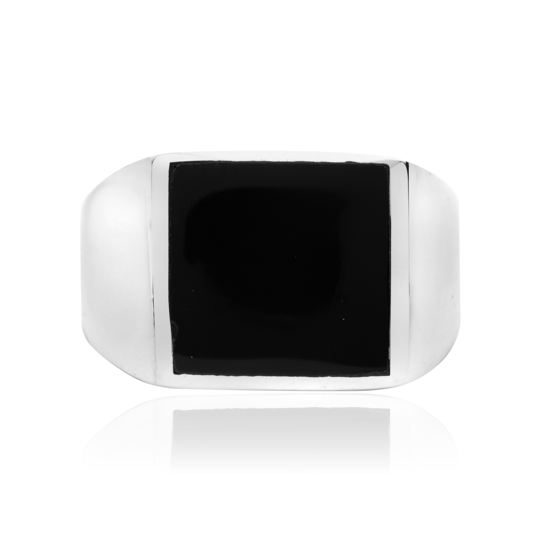 Silver signet ring with square black stone