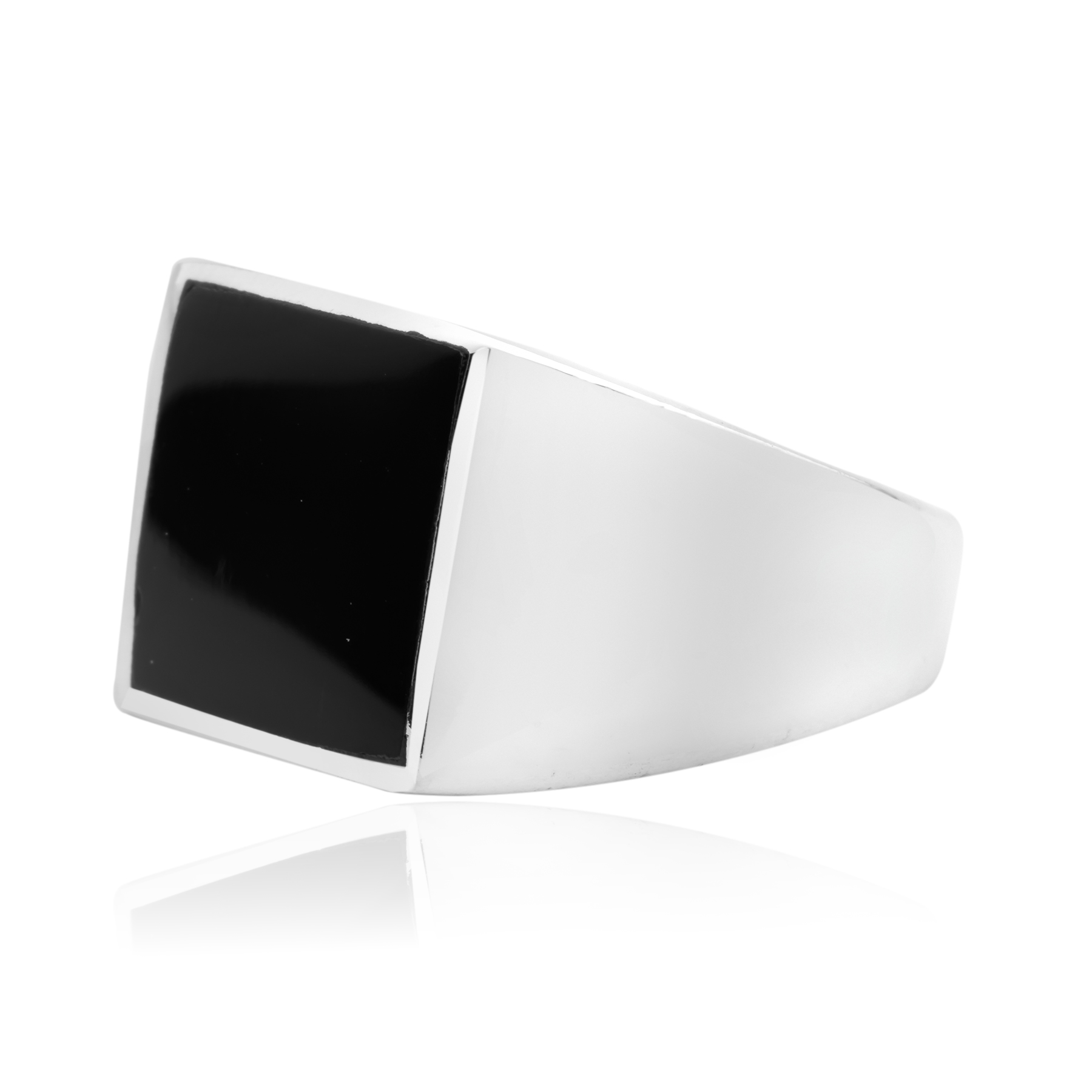 Silver signet ring with square black stone - Image 2