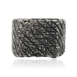 Oxidized Silver Ring with Raw Diamond