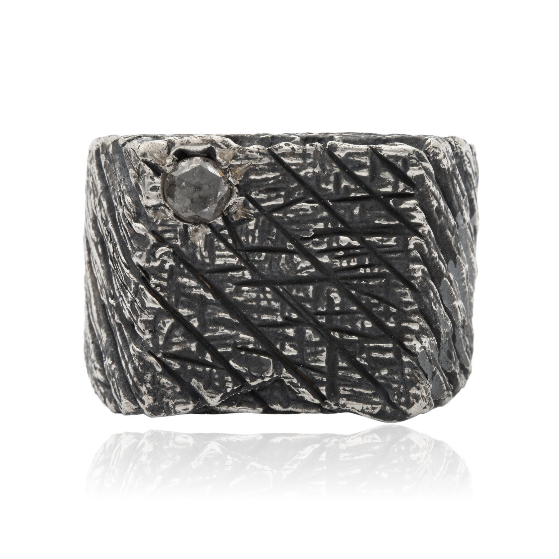 Oxidized Silver Ring with Raw Diamond