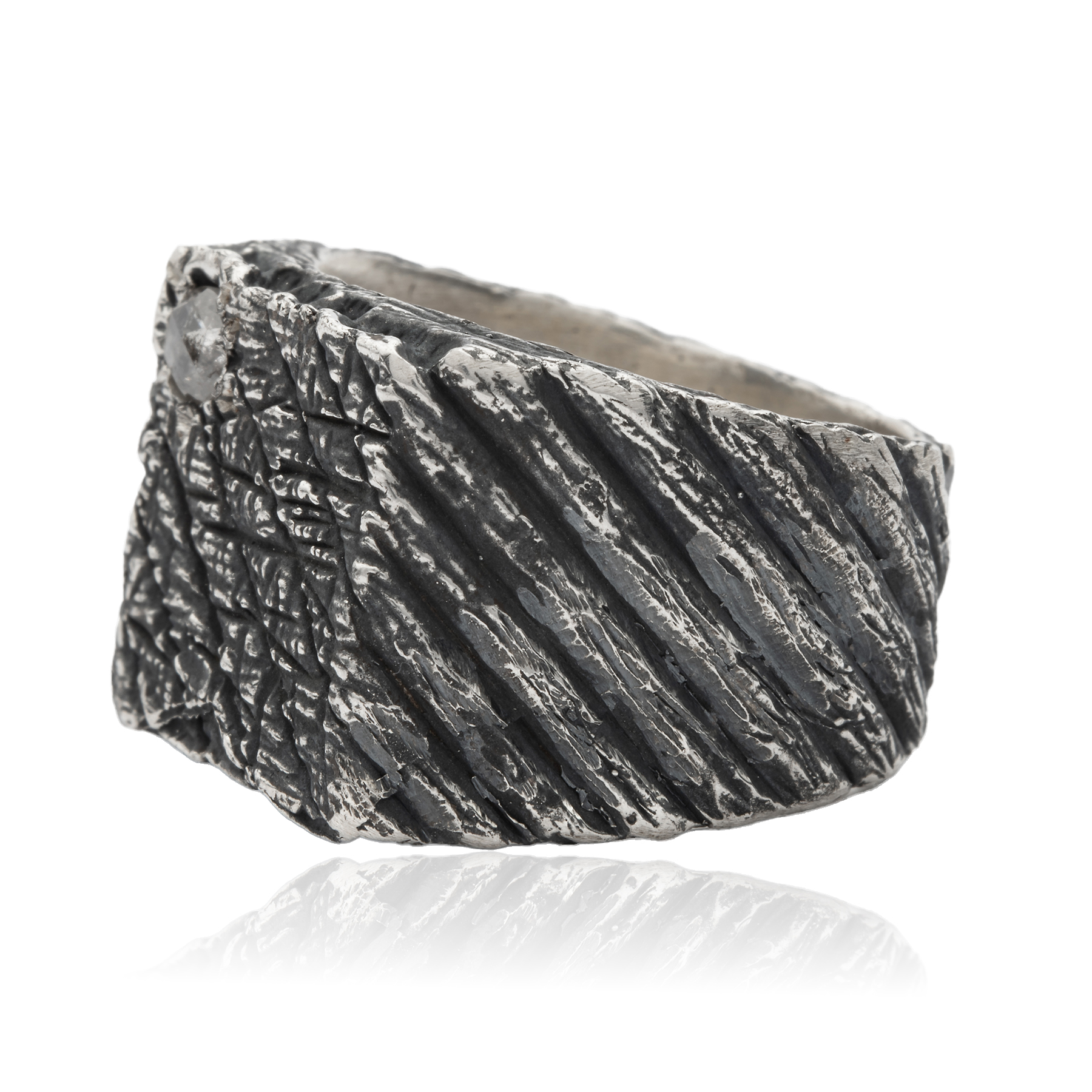 Oxidized Silver Ring with Raw Diamond - Image 3
