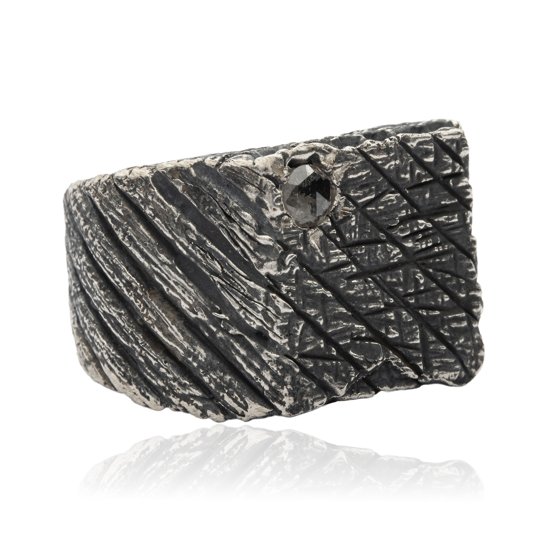 Oxidized Silver Ring with Raw Diamond - Image 2