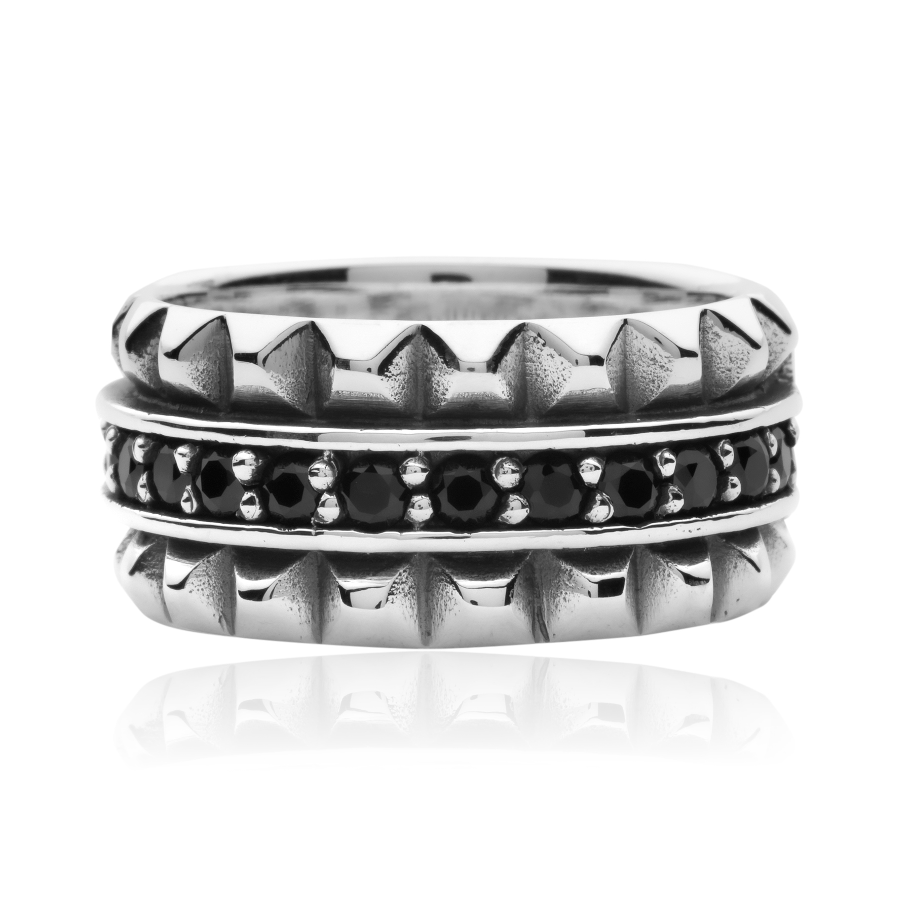 Onyx Ring Elegant Duality - 925 Silver