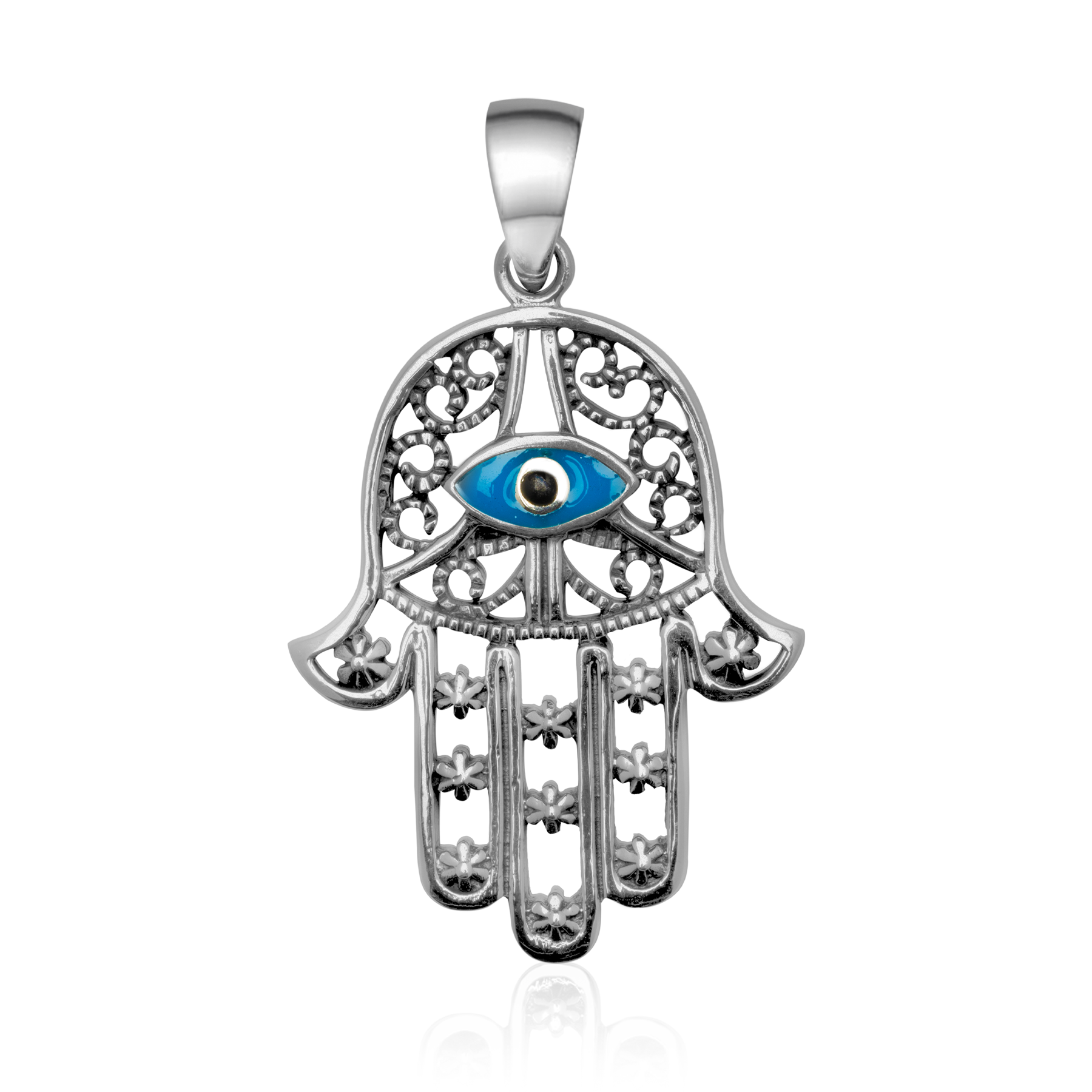 Hamsa Hand Pendant with Blue Eye – 925 Silver