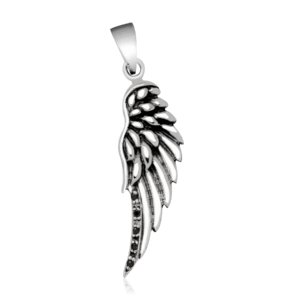Angel Wing Pendant with Onyx in 925 Silver