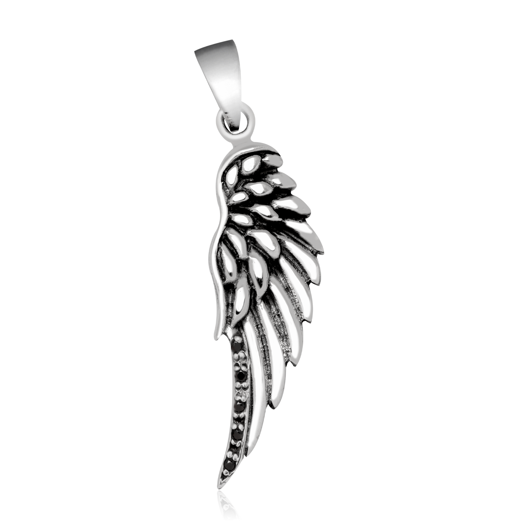 Angel Wing Pendant with Onyx in 925 Silver