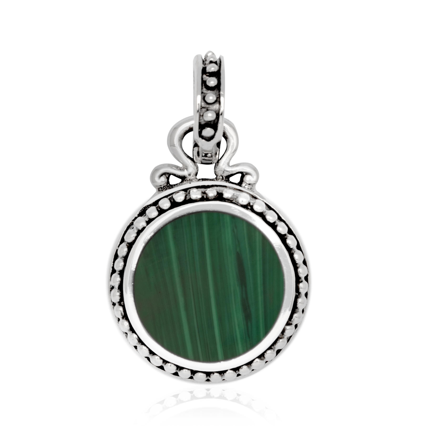 Round Malachite Pendant – Silver 925