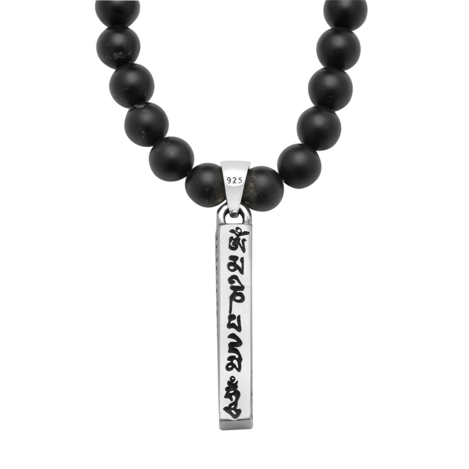 Matte Onyx Necklace with Tibetan Pendant - 925 Silver - Image 2