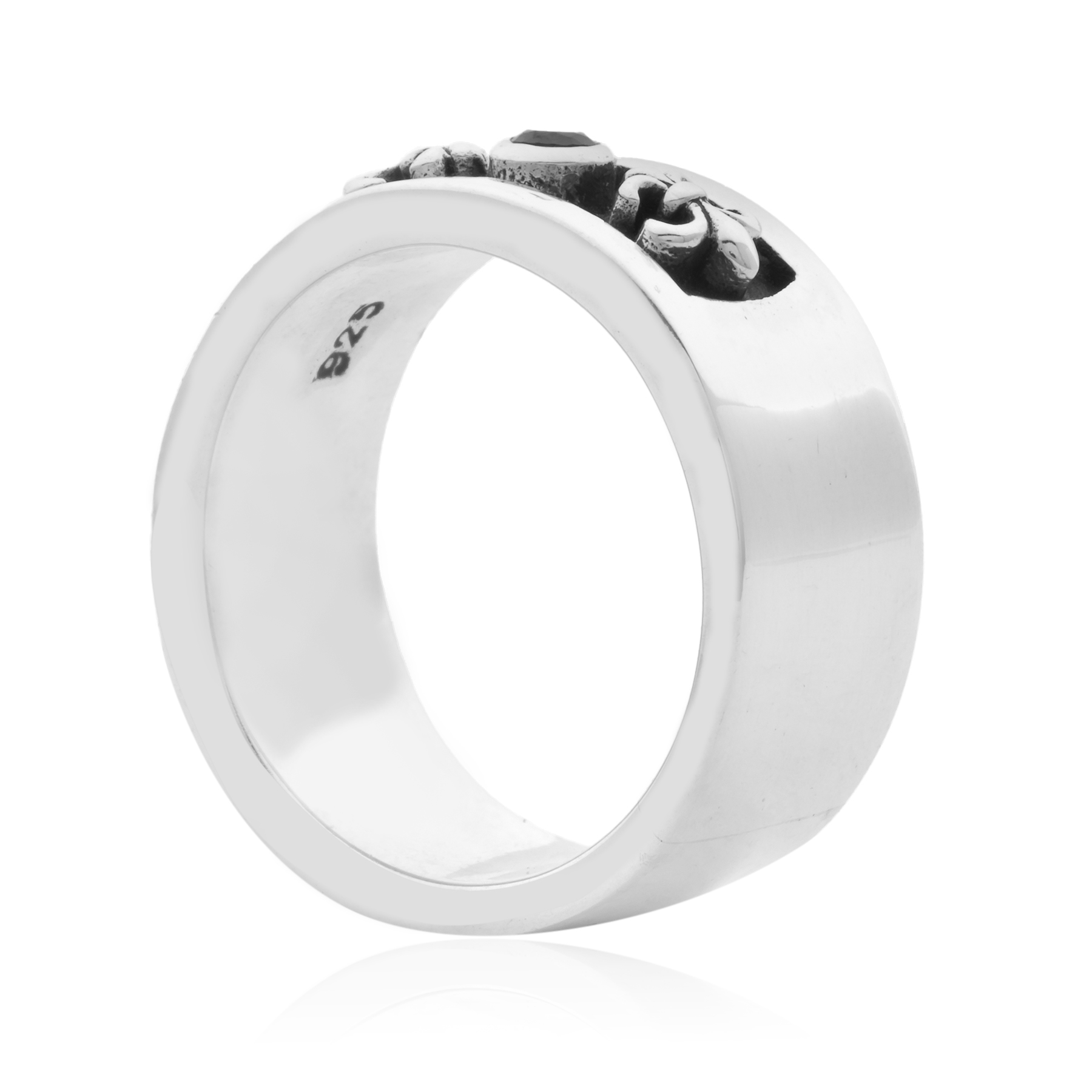 Cross and Fleur-de-Lis Ring with Onyx – 925 Sterling Silver - Image 3
