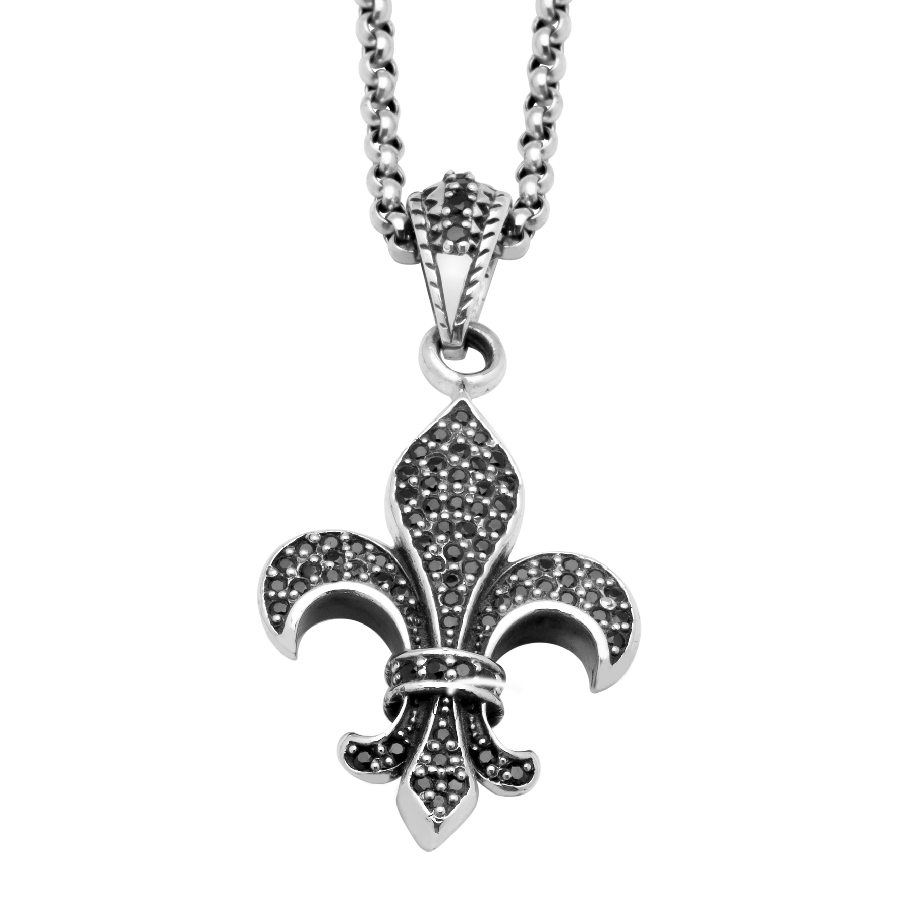 Fleur-de-Lis Pendant Full Onyx - Silver 925