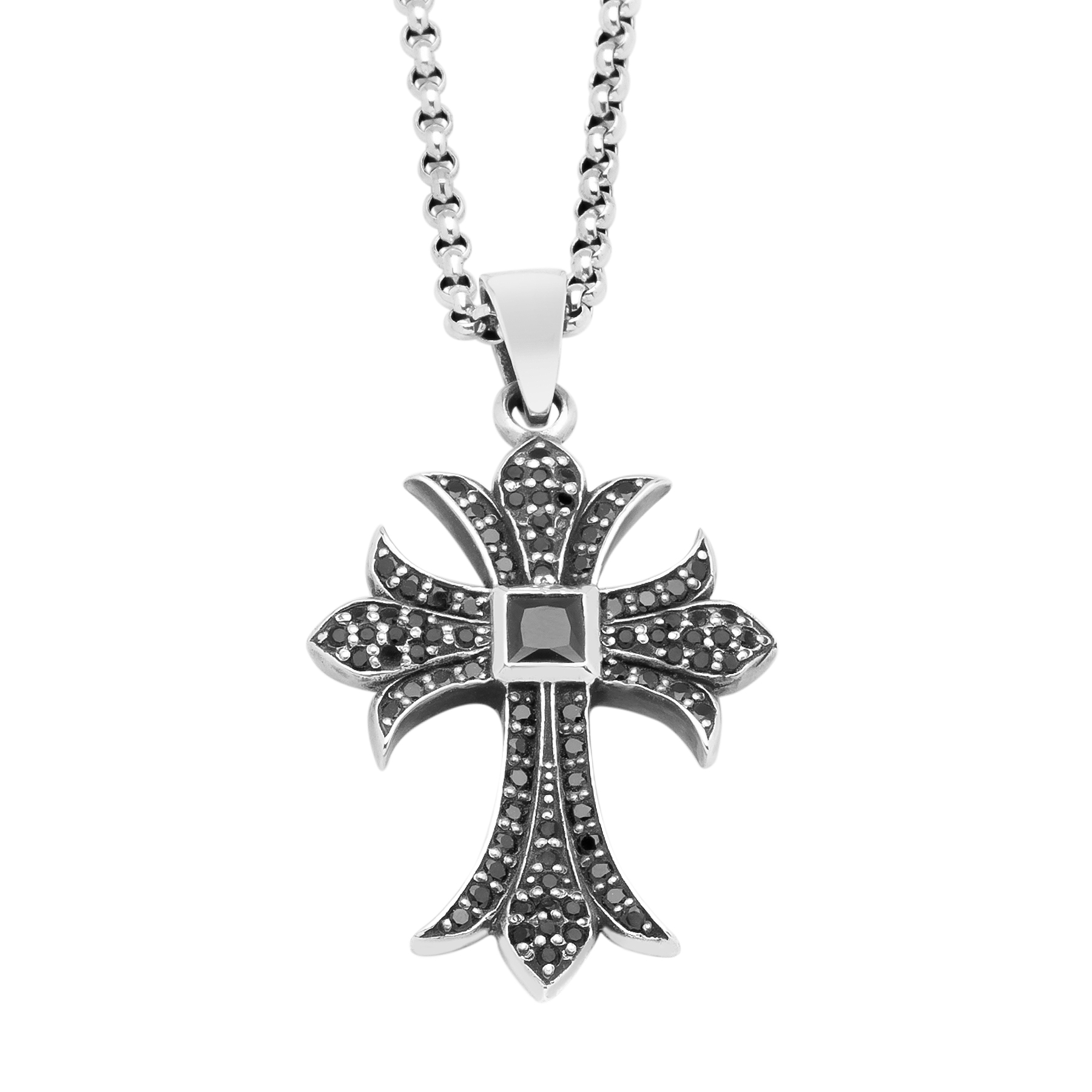 Stylized Cross Pendant with Onyx - Silver 925