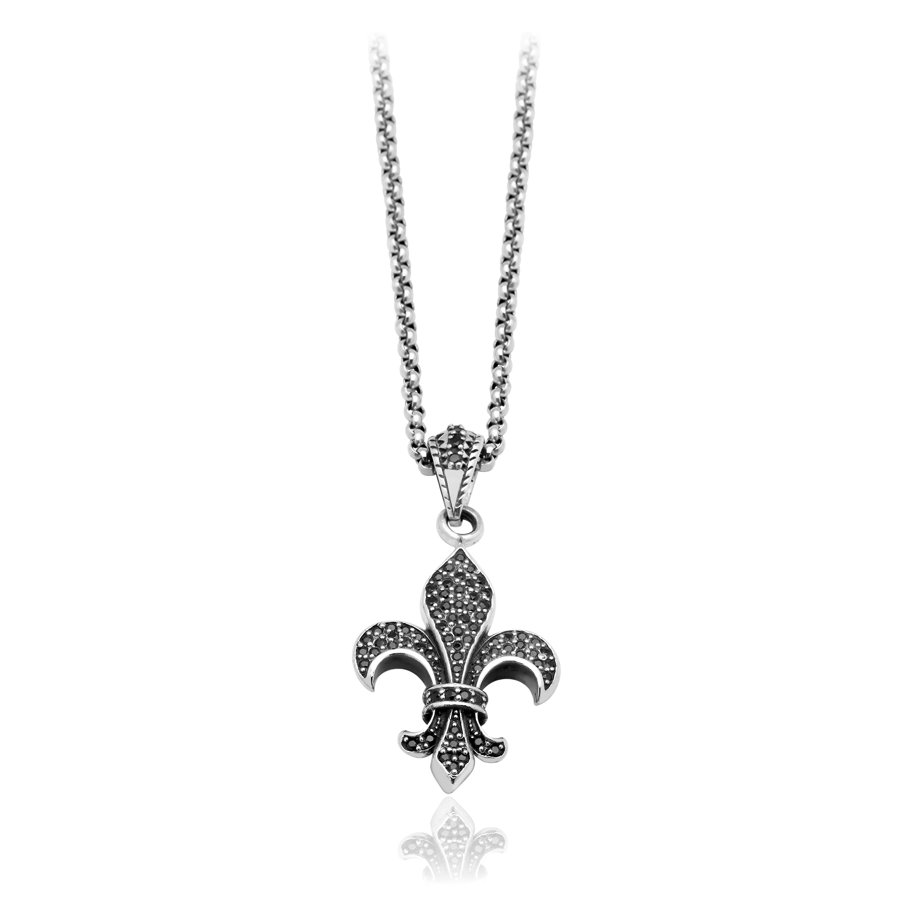 Fleur-de-Lis Pendant Full Onyx - Silver 925 - Image 2