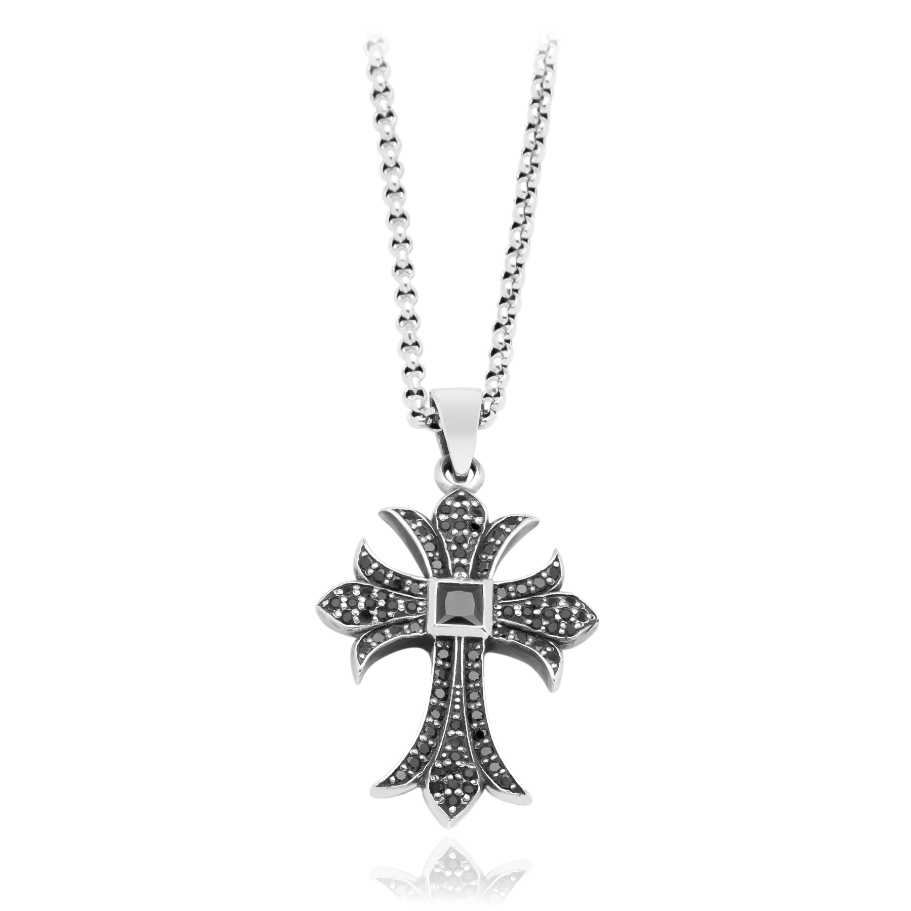 Stylized Cross Pendant with Onyx - Silver 925 - Image 2