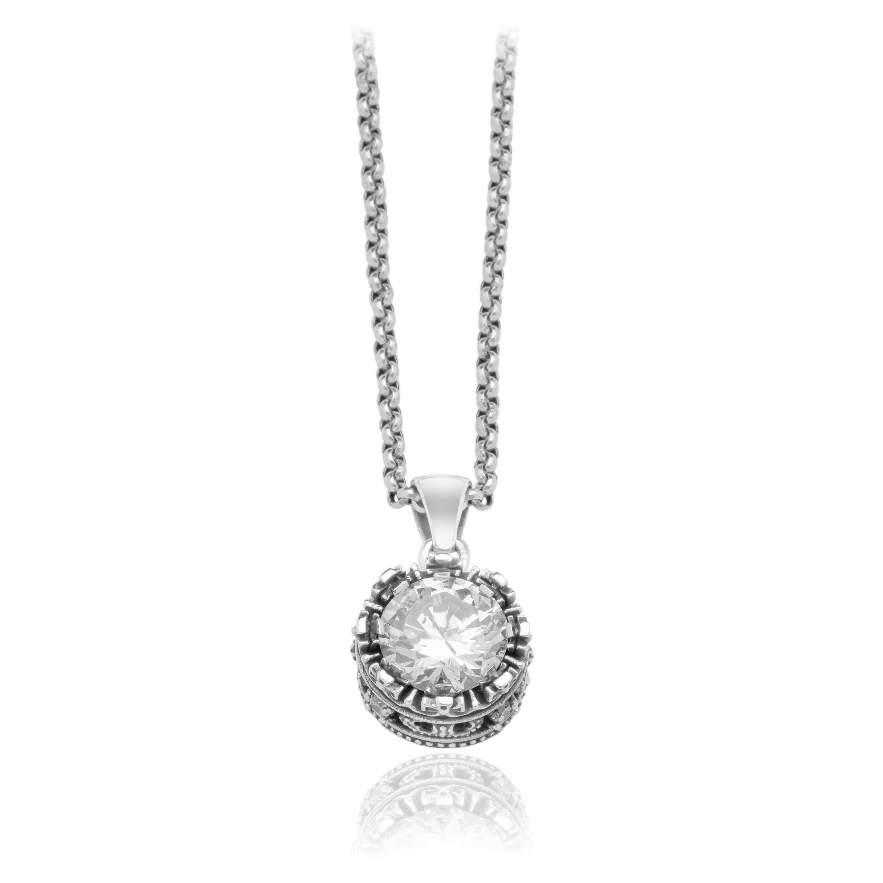 Round Solitaire Pendant with Zirconia - Silver 925