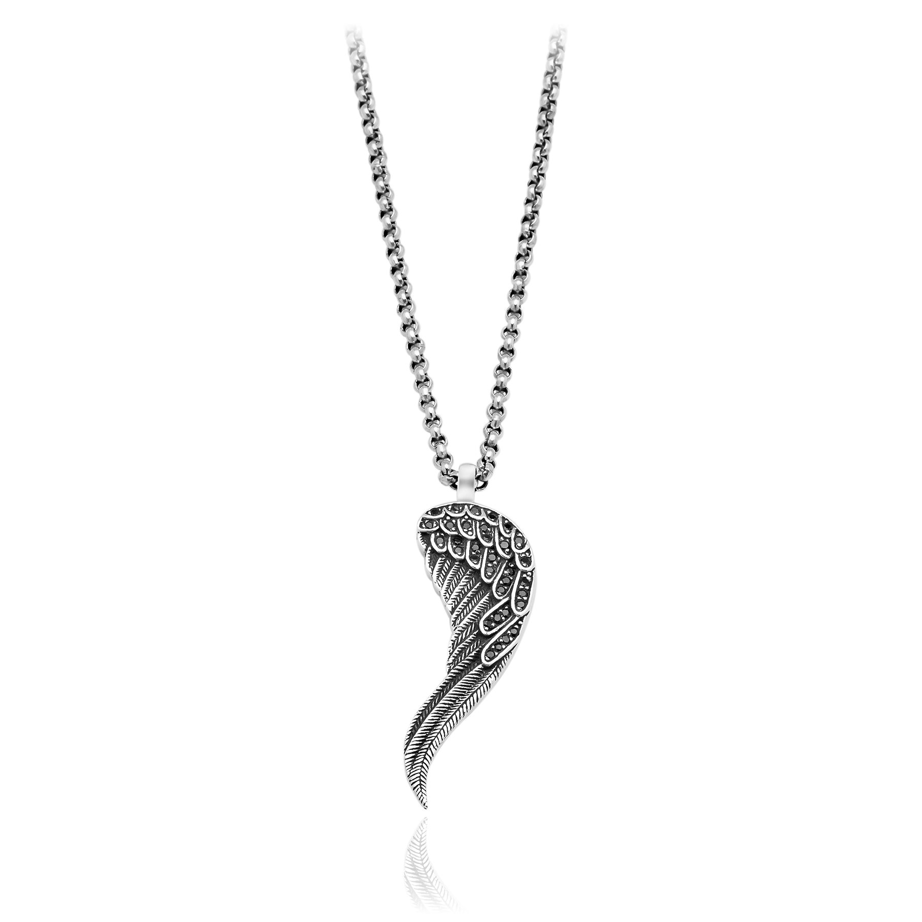 Angel Wing Pendant with Onyx - Silver 925