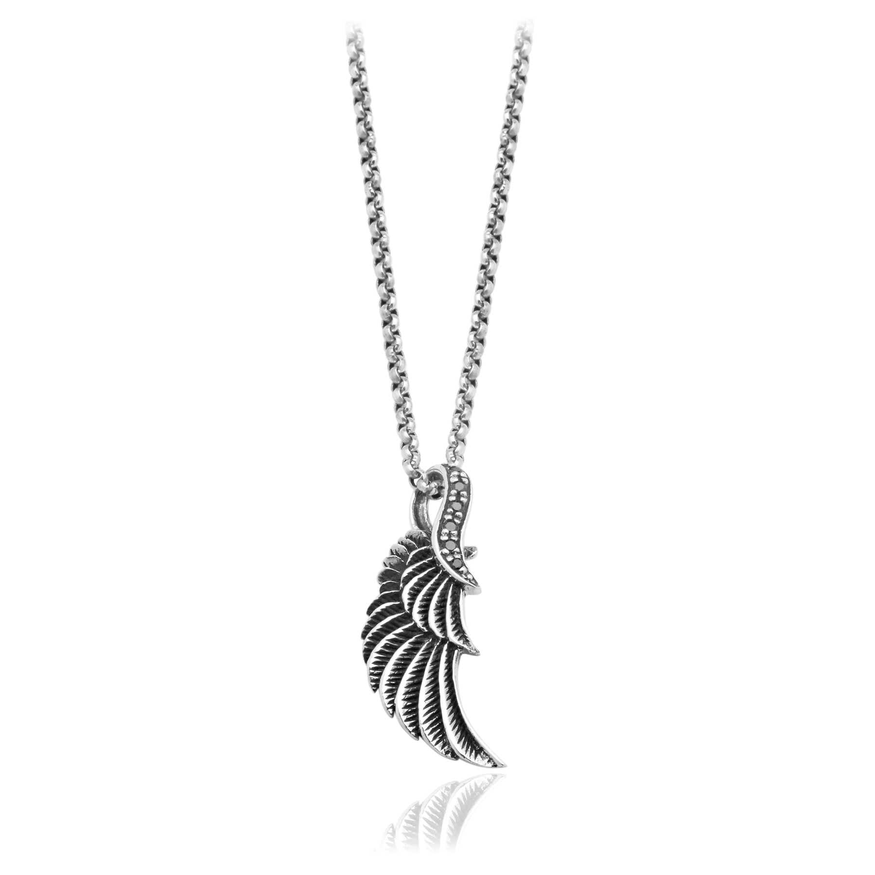 Detailed Wing Pendant with Onyx - Silver 925