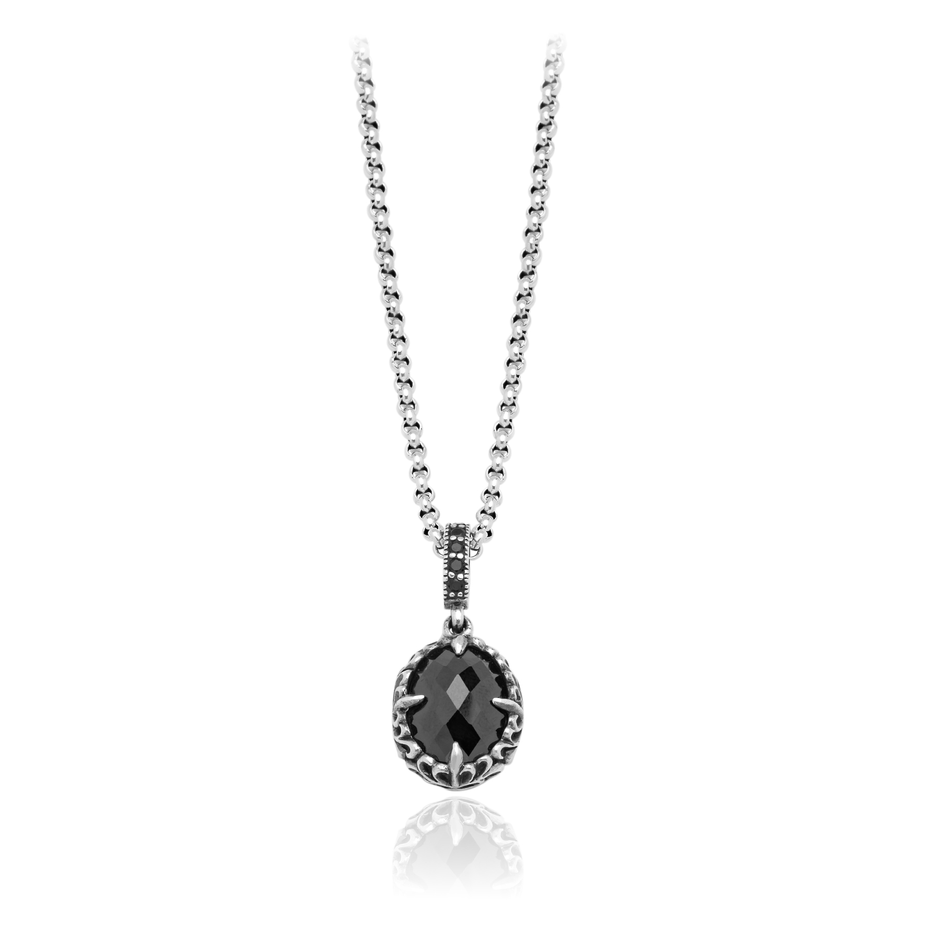 Faceted Oval Onyx Pendant - Silver 925