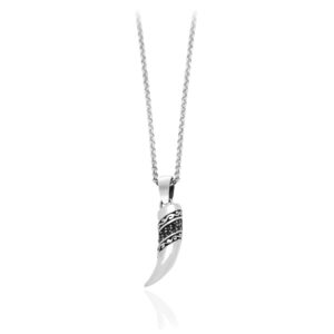 Polished Horn Pendant with Onyx and Engraved Details - Silver 925