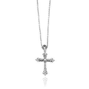 Fleur-de-Lis Cross Pendant with Zirconias - Silver 925