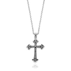 Decorated Cross Pendant with Onyx – Silver 925