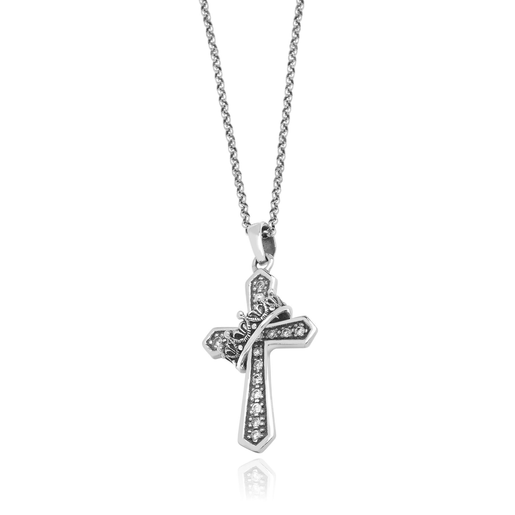 Cruz con Corona y Circonitas - Plata 925