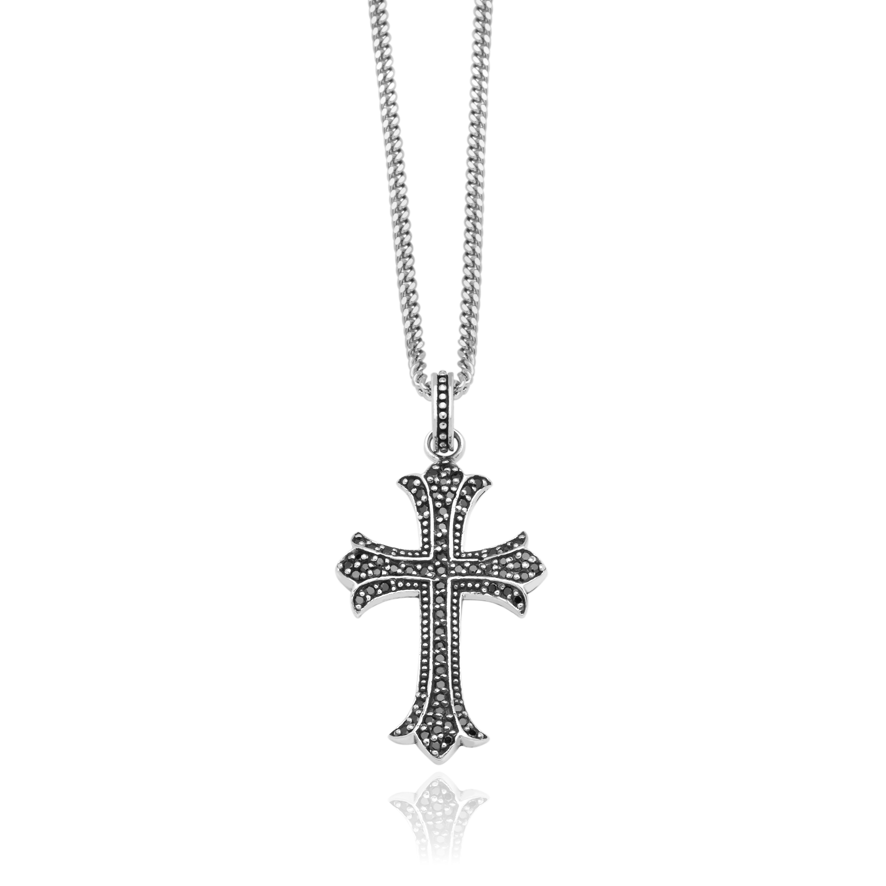 Curved Cross with Onyx – Silver 925