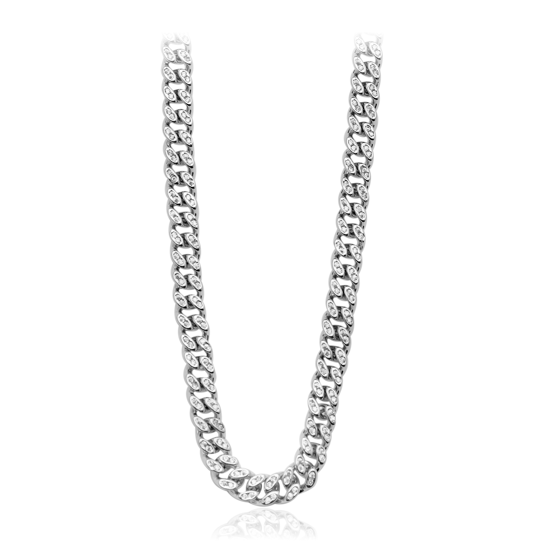 925 Sterling Silver Cuban Chain with Set Zirconia Stones