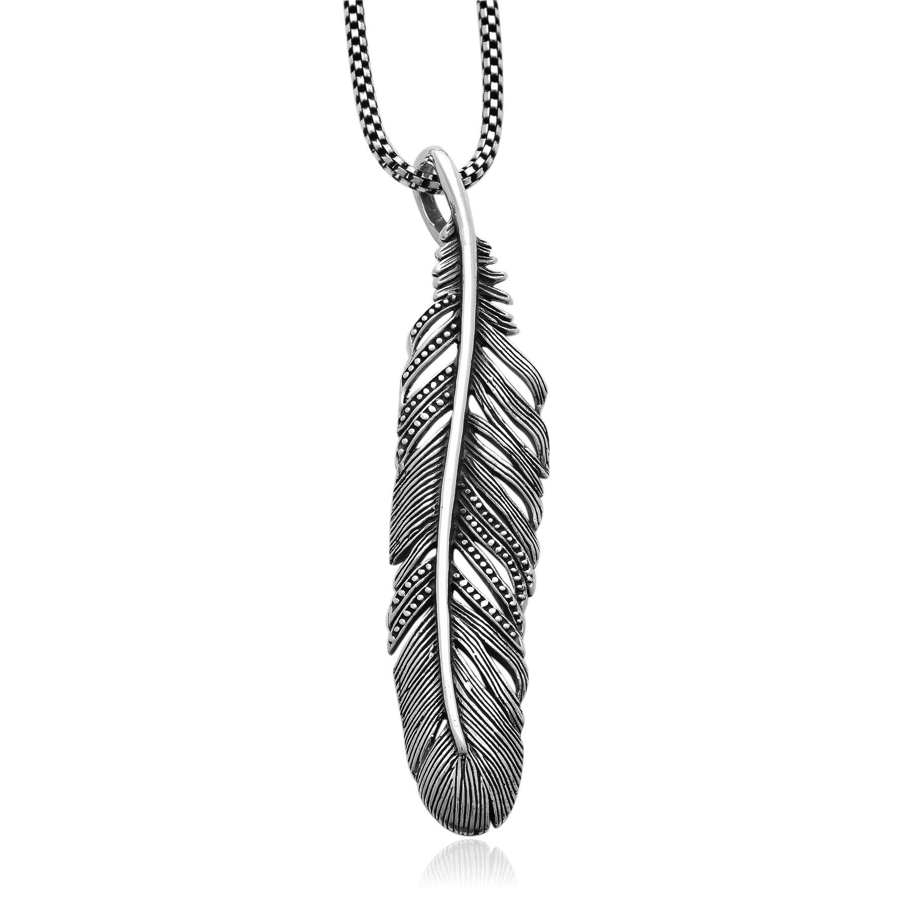 Detailed Feather Pendant – 925 Silver