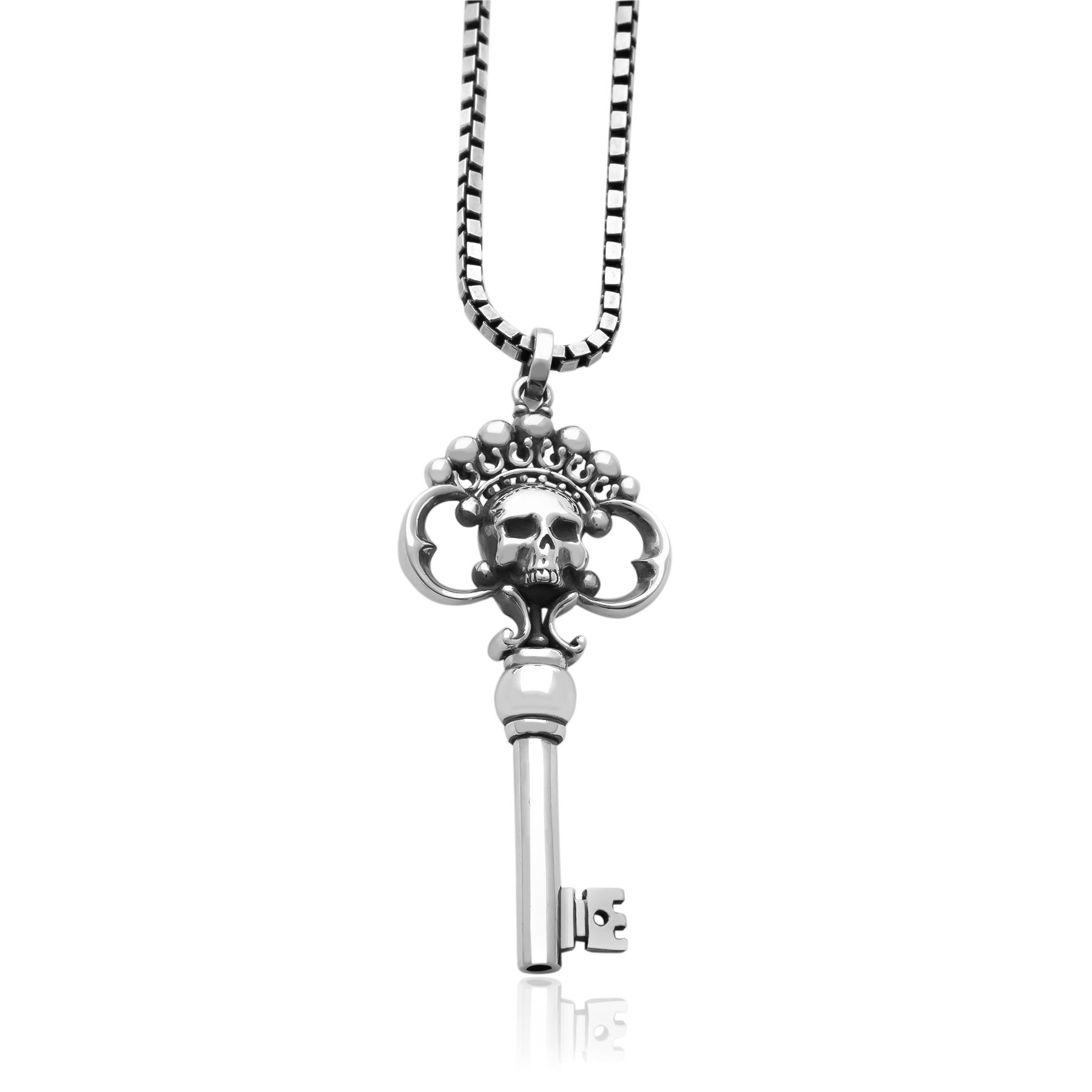 Key Pendant with Skull and Crown – 925 Silver