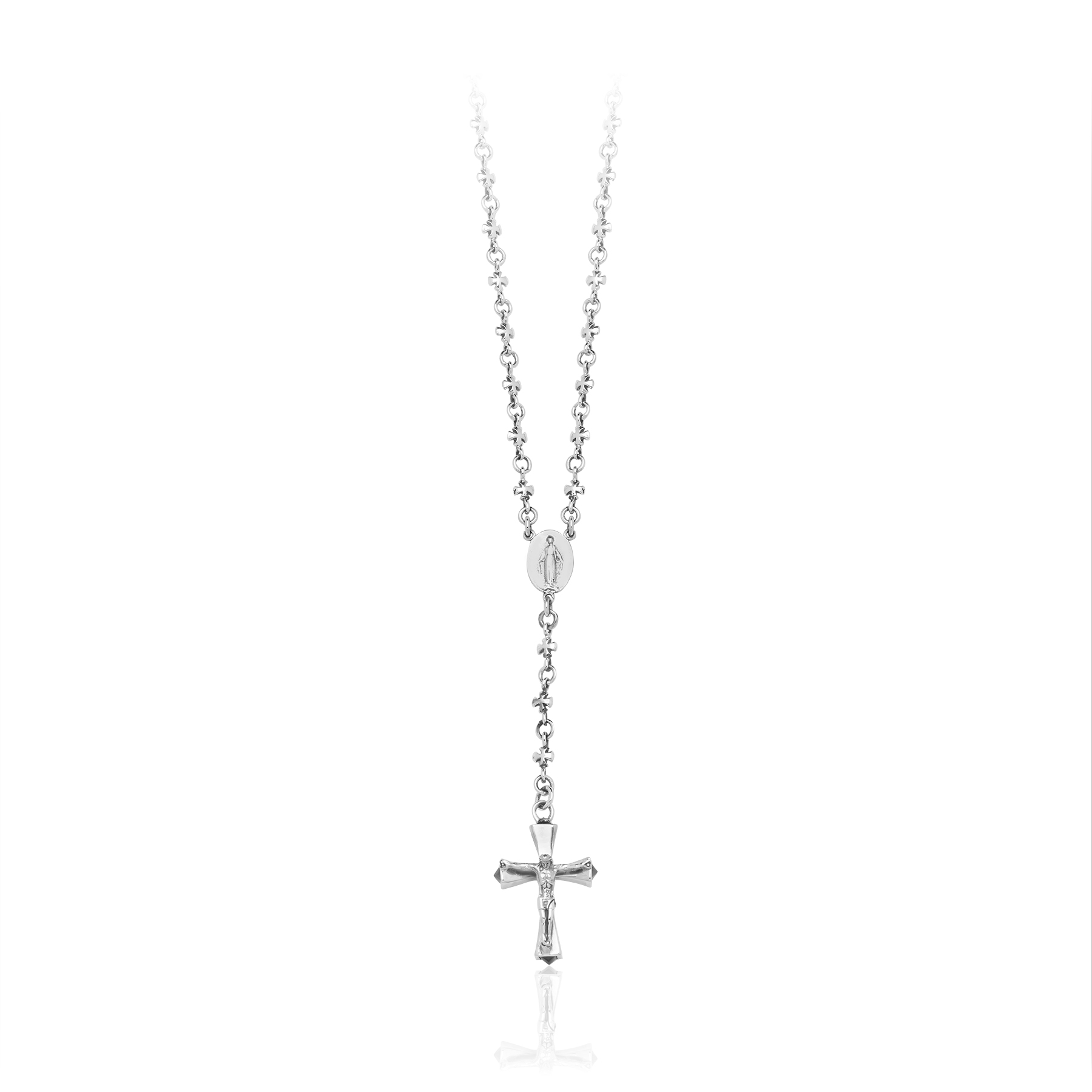 925 Sterling Silver Rosary with Cross Chain and Virgin Medallion