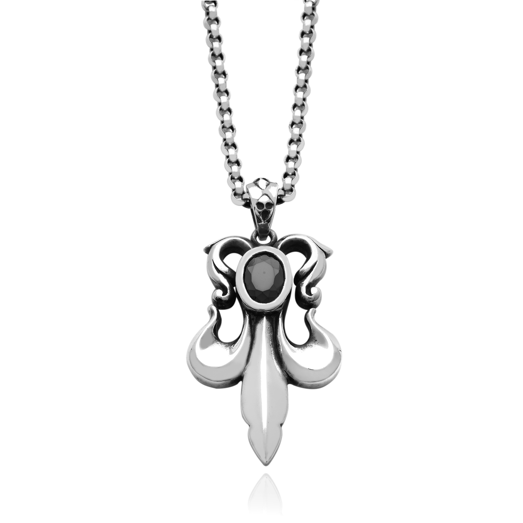 Fleur-de-Lis Pendant with Black Onyx - 925 Silver