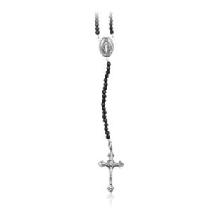 925 ilver Rosary with Onyx Beads and Miraculous Virgin