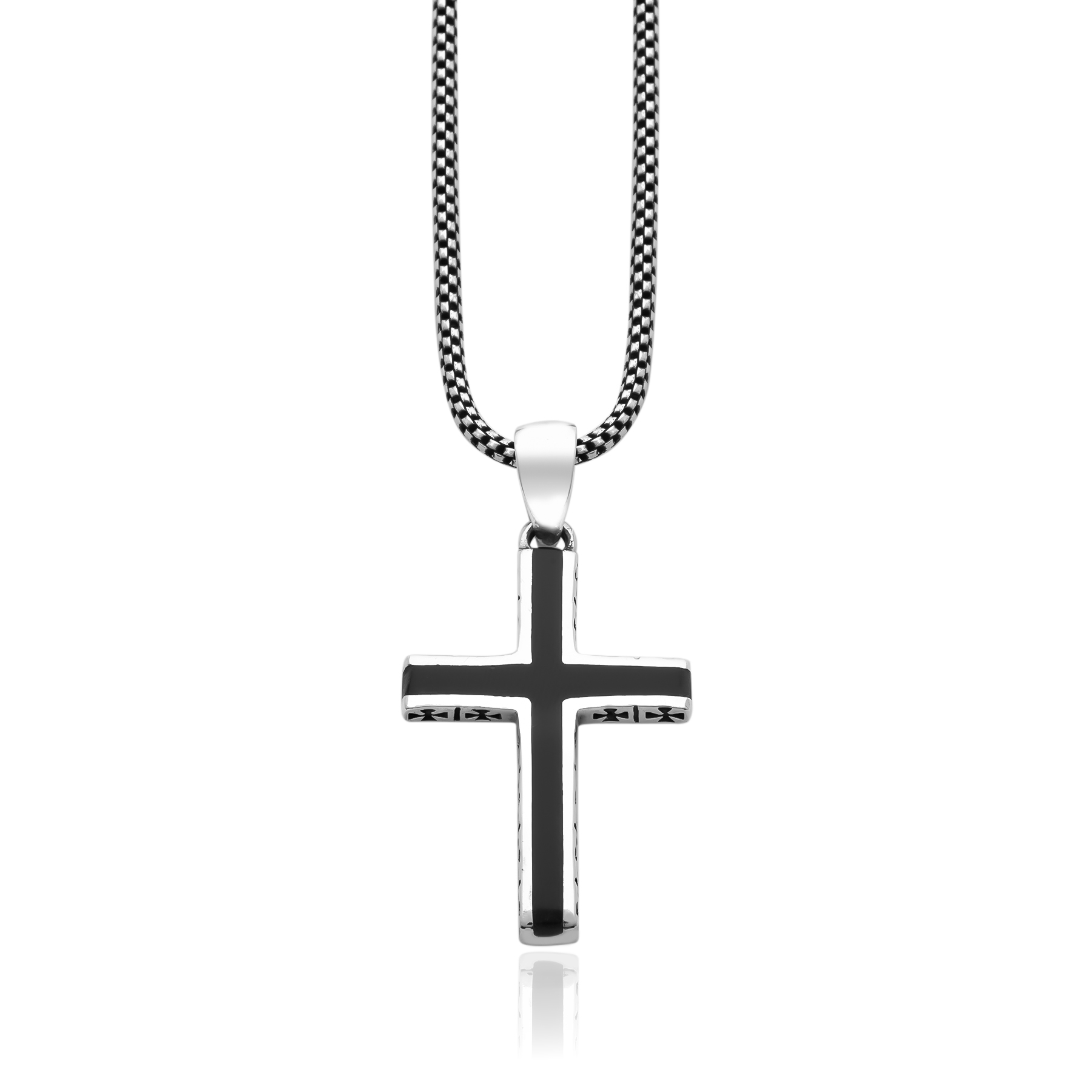 Black Cross Necklace with Side Details - 925 Silver