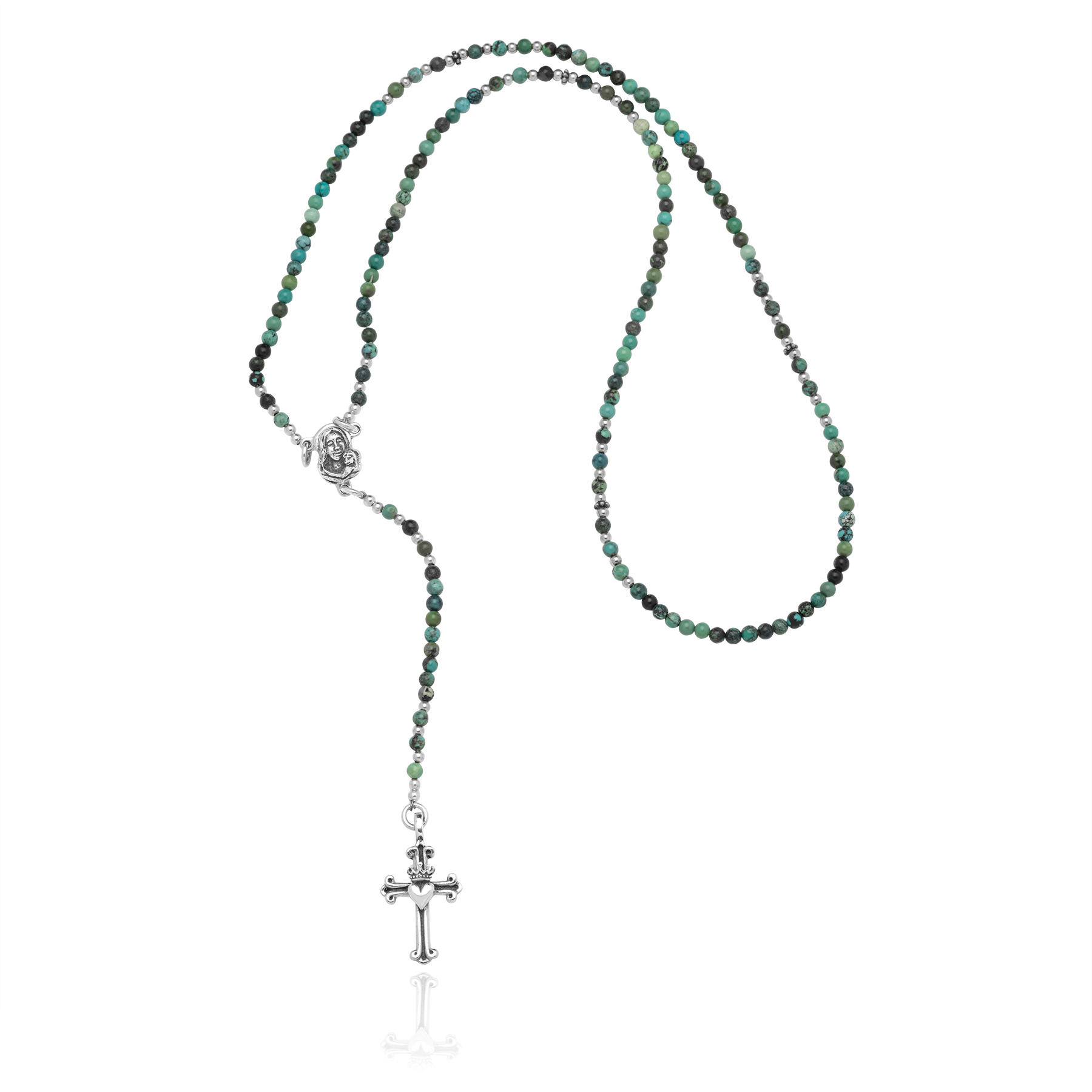 925 Silver Rosary with Turquoise and Ornamental Cross
