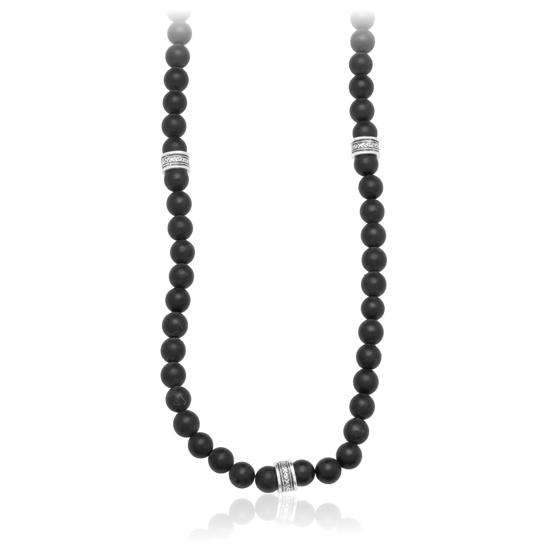 Matte Onyx Necklace with 925 Silver Accents