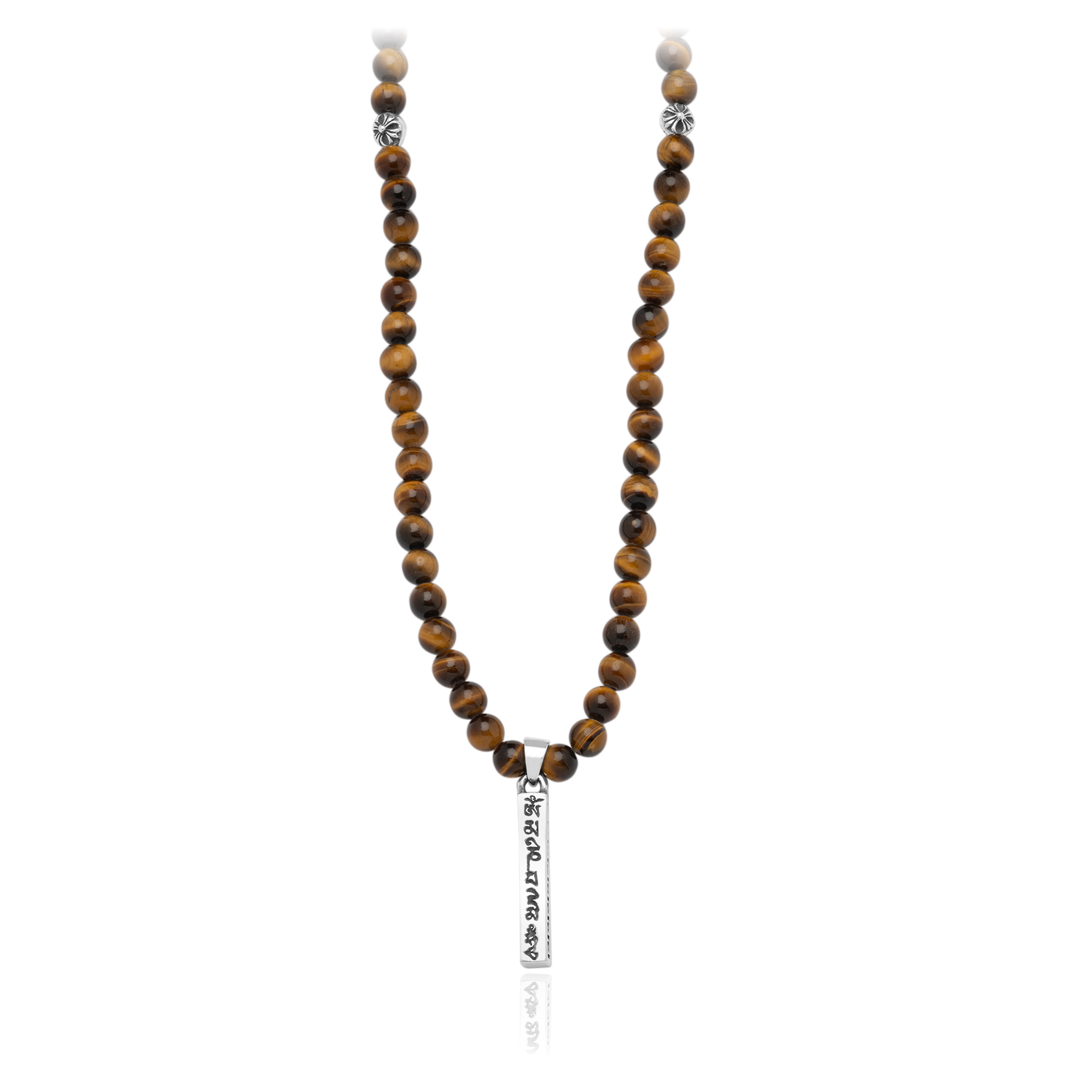 Tiger Eye Necklace with Tibetan Pendant - 925 Silver